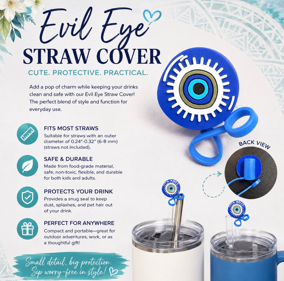🧿 Evil Eye Straw Cover - Royal Blue