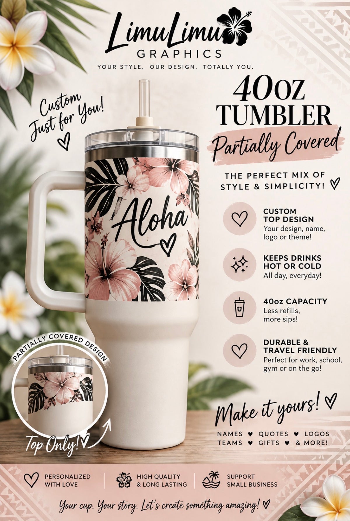 Partial Design - 40oz Tumbler (White)