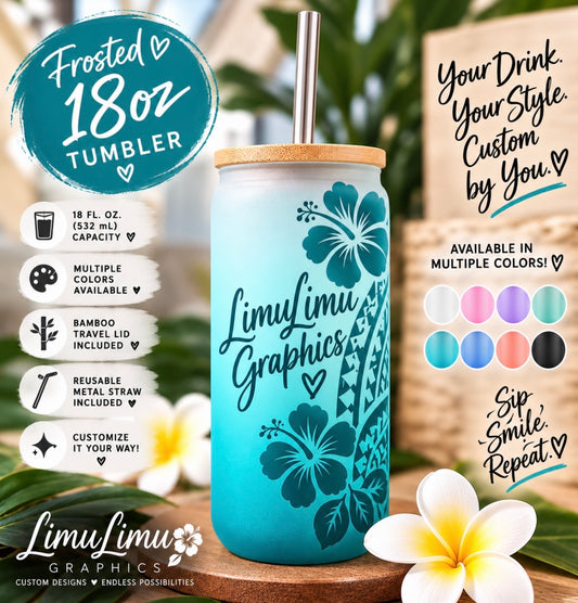 18oz Customizable Frosted Glass Tumbler - Turquoise
