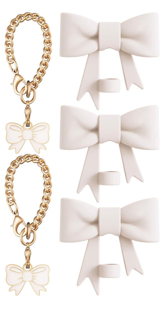 Gold Chain Bow- Straw Cover & CHARM Set (2-Piece)