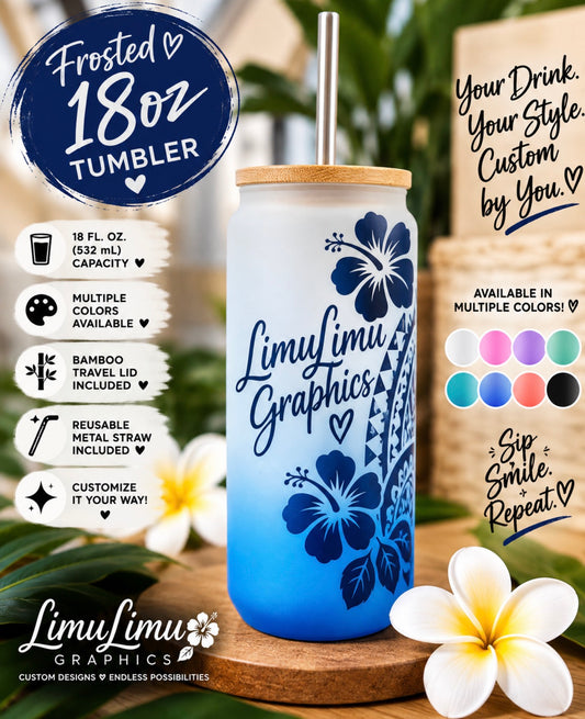 18oz Customizable Frosted Glass Tumbler - Dark Blue