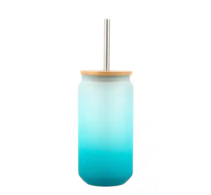 18oz Customizable Frosted Glass Tumbler - Turquoise
