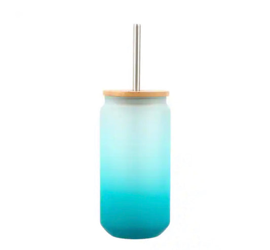 18oz Customizable Frosted Glass Tumbler - Turquoise