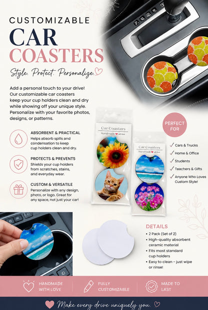 Customizable Car Coasters — 2-Pack